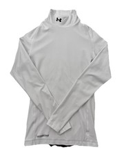 Under Armour Shirt Mens L White ColdGear Mock Compression Long Sleeve Top 0609