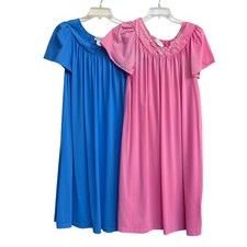 Vintage Shadowline Nightgown Set 2pk Blue Pink Floral Embroidered Nylon Small
