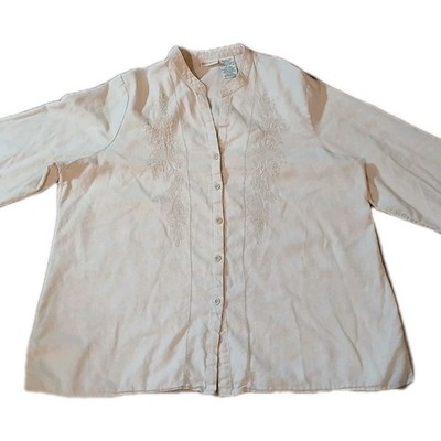 White Stag Sz XXL 20 Linen Cotton Blend Top 3/4 Sleeves Button Up Color Natural 