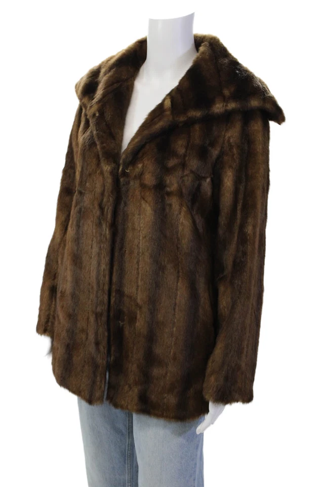 Chaqueta Abrigo Aqua Mujer Piel Sintética Capucha Cuello Manga Larga Marrón Talla Pequeña Foto 2 de 4