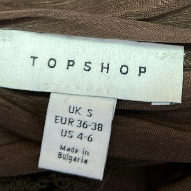 Blusa Top Topshop Marrón Manga Larga Acanalada Malla Transparente Ver A través Talla 4-6 Foto 3 de 3
