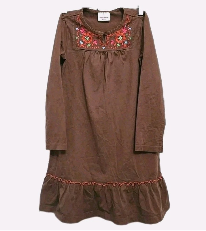 Hanna Andersson Dress Girls 10 Cotton Colorful Floral Embroidery Ruffle Hem