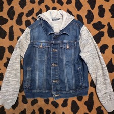 Cat Jack Unisex Kids Hooded Denim Jacket Blue/Gray Button Front M 10/12