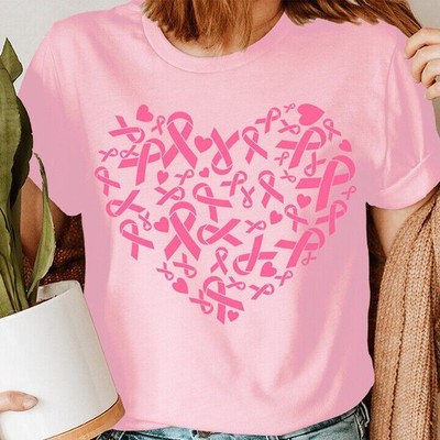 Breast Cancer Awareness Pink Ribbon Heart October 2023 Womens T-Shirt  BC