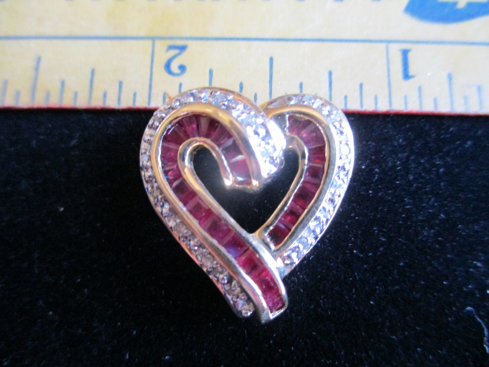 14K  Solid Gold  Diamonds & Ruby  Heart Pendant - image 4