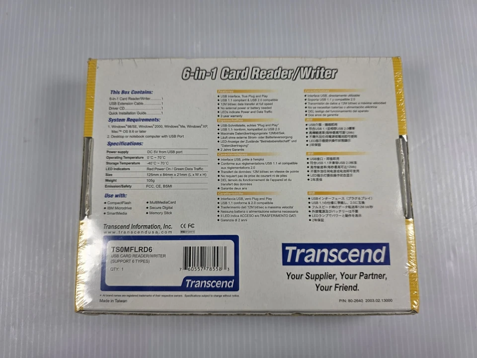 New Factory Sealed Transcend TS0MFLRD6 6-in-1 Card USB Reader/Writer  - Image 2 of 3