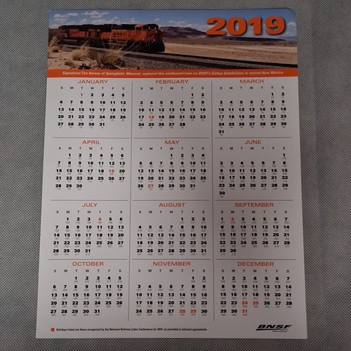 2019 BNSF Railway Burlington Northern Railroad Calendar Works for 2030 2041 2047