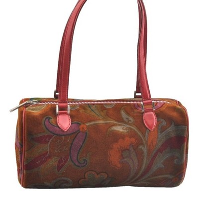 Authentic ETRO Paisley Shoulder Hand Bag Purse Velour Leather Brown Red AB573