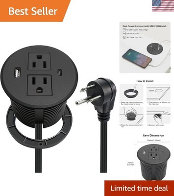 30W USB C Charging Power Grommet - 2 Outlets for Countertop and Shelf Mounting