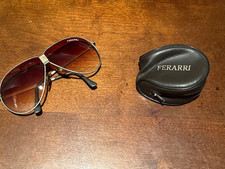 VINTAGE 70'S 80'S FERRARI FOLDING AVIATOR SUNGLASSES W/ CASE Brown