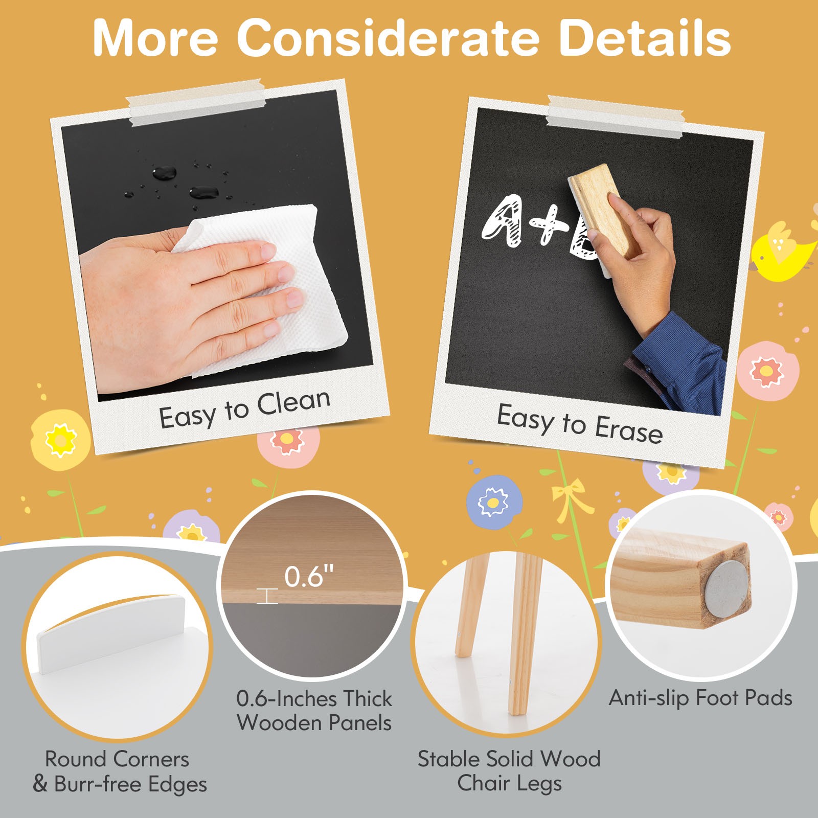 Kids House-Shaped Table & Chair Set Wooden Toy Organizer Cabinet with Blackboard