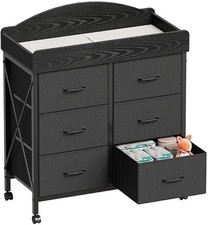 Baby Changing Table Dresser with Wheels, 6-Fabric Drawer Baby Dresser with Ch...