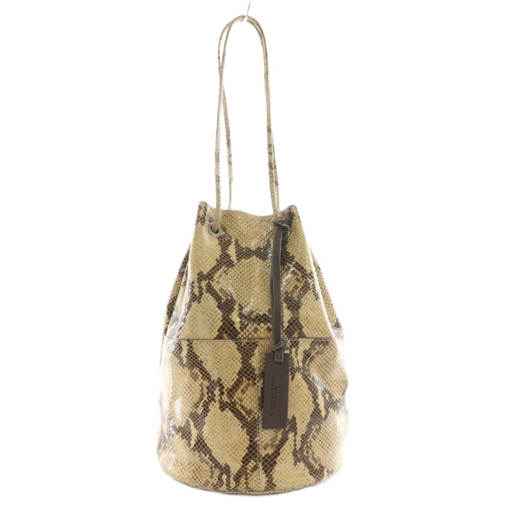 MARCO MASI Python Pattern Drawstring Bag Beige Br… - image 1