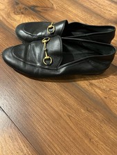 Gucci Horsebit Brixton Loafers Collapsable Heel Black Leather Size 38