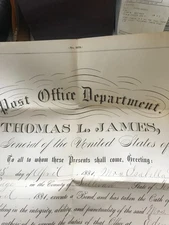 1881 Postmaster Certificate of Appointment  by Thomas L. James P.M. General