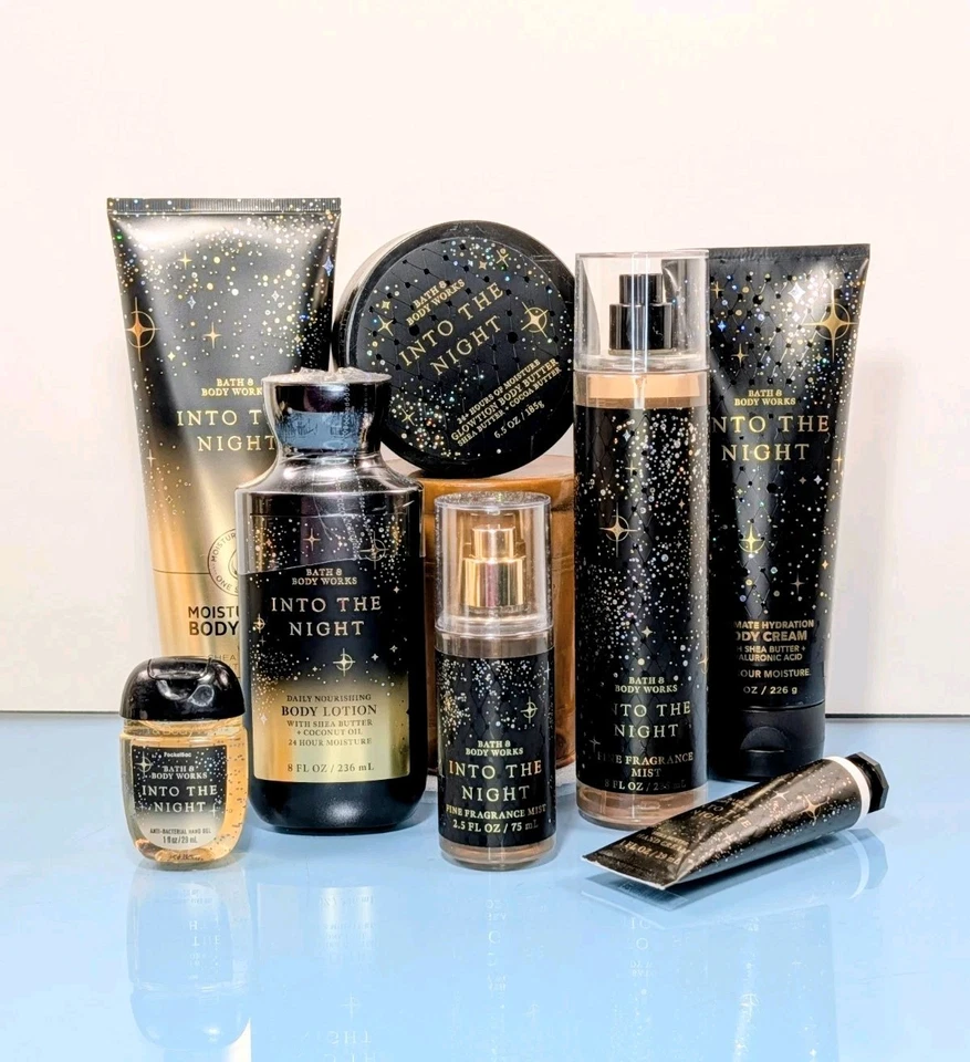 Set de regalo de 8 piezas INTO THE NIGHT baño y cuerpo funciona fragancia niebla mantequilla crema de lavado Foto 2 de 4