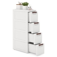 4-Drawer Bathroom Floor Cabinet On Wheels Freestanding Slim Storage Cupboard