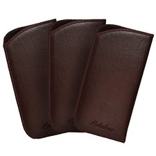 3 PACK Calabria Unisex Soft Eyeglass Case BROWN Syn.Leather Felt Interior Lining