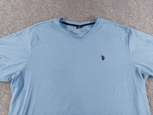 US Polo Assn. 2XL Mens Short Sleeve Shirt Blue Cotton Blend V-Neck - Picture 2 of 8