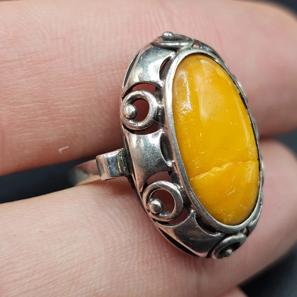 Antiker Bernstein Butterscotch Ring Silber Handarbeit 800er RW54 - Bild 4 von 4