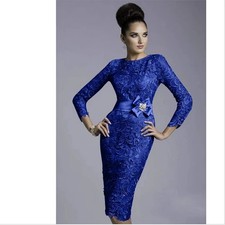 3/4 Sleeves Mother Of The Bride Dresses Sheath Lace Beaded Short Prom Dresses