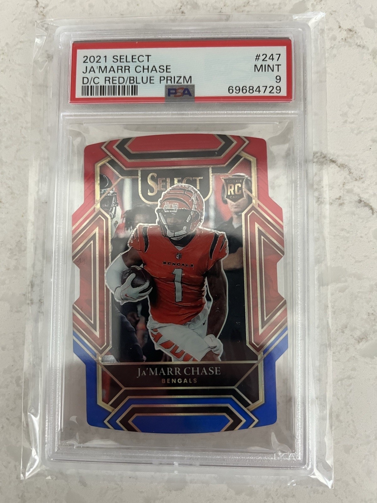 Ja'Marr Chase 2021 Select #247 Red Blue Prizm Die Cut Club Level PSA 9 RC Rookie