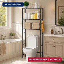 3-Tier Over The Toilet Storage Cabinet with Paper Holder and 4 Hooks, Metal Over