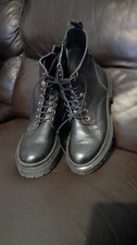 Ladies Black Zipped River Island lather Boots, Size 4 UK With Lace Up Detail