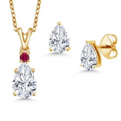 18K Yellow Gold Plated Silver Pendant with Chain Earrings Set with Moissanite