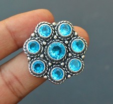Blue Topaz Gemstone 925 Sterling Silver Ring Handmade Jewelry Gift For Valentine