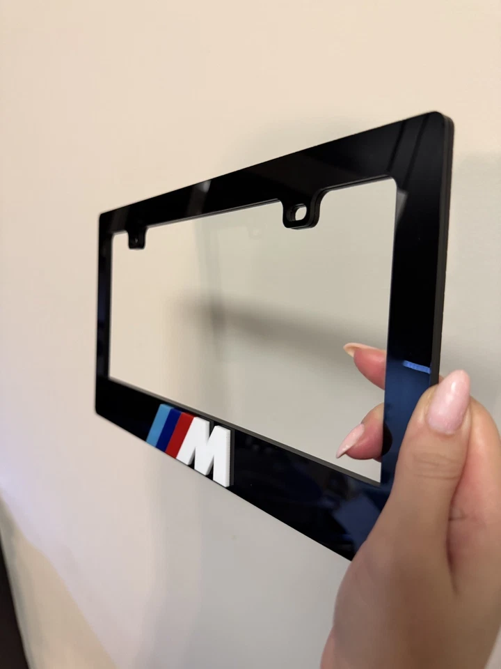 BMW M Style Logo 3D Acrylic License Plate Frame – Gloss Black – Handmade USA - Image 2 of 4