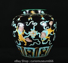 13" Old Chinese Wujin Glaze Fahua Colorful Porcelain Guardion Lion Crock Pot Jar
