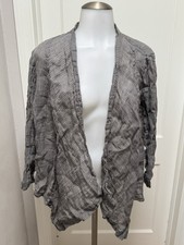 Eileen Fisher Women s 1X Open Front Cardigan Gray Stripe Textured Italian Fabric