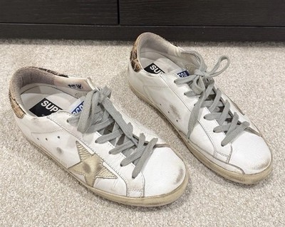 Golden Goose Superstar Sneakers Gold Star Leopard Calf Hair Women's Size 36 US 6