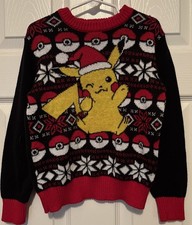 Pok mon Pikachu Christmas Knit Sweater Youth Kids Sz 6