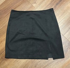 Forever 21 Black Faux Suede Mini Skirt Side Slit Zip Closure SMALL
