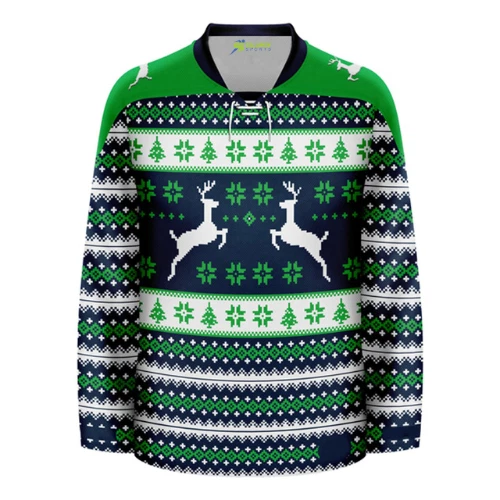 Reindeer Snowflake Christmas Sweater Hockey Jersey – Funny Xmas Pullover