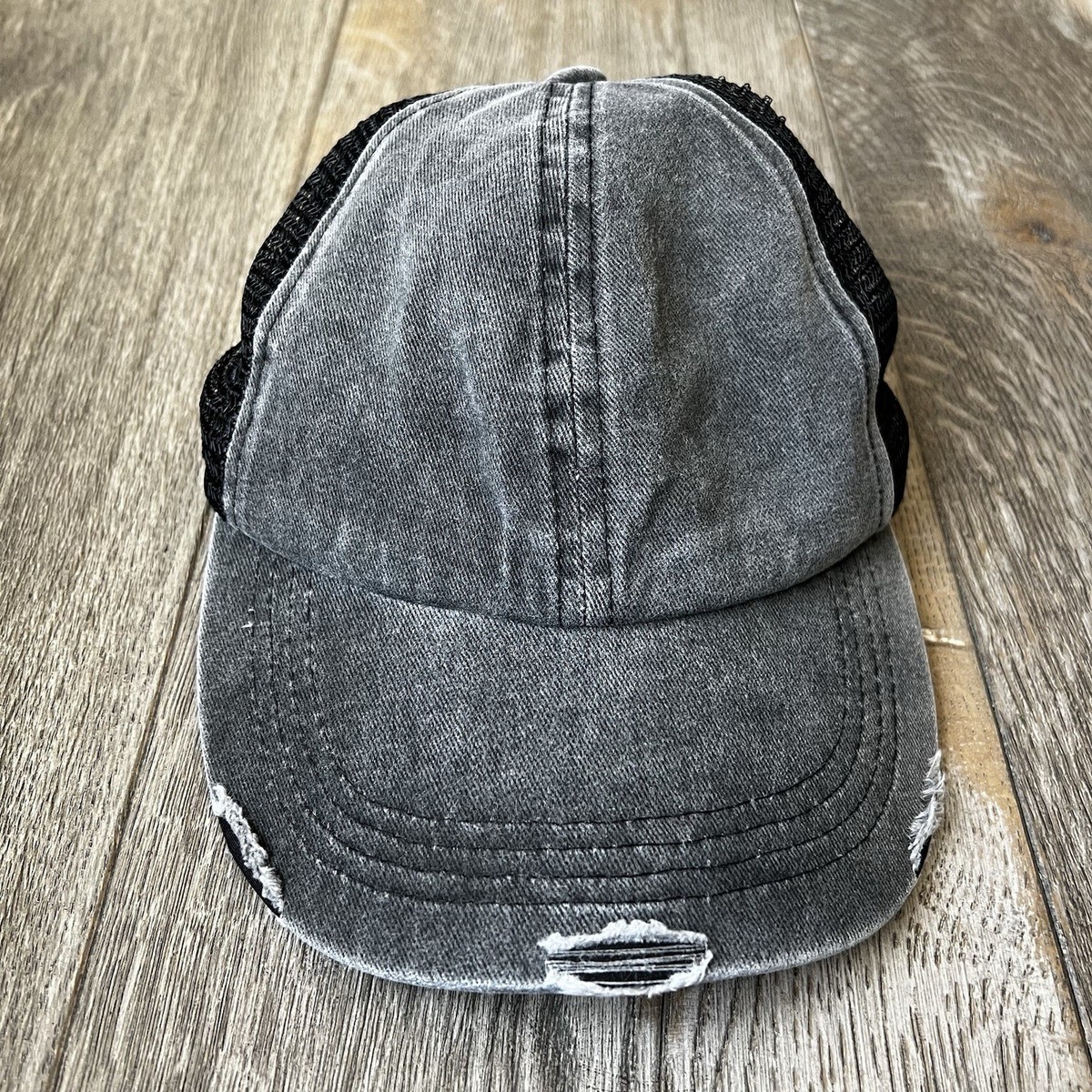 FREE PEOPLE Black Distressed Mesh Baseball Hat Ball Cap One 