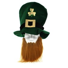 St Patricks Day Irish Dark Green Leprechaun Fancy Dress Soft Top Hat  Beard