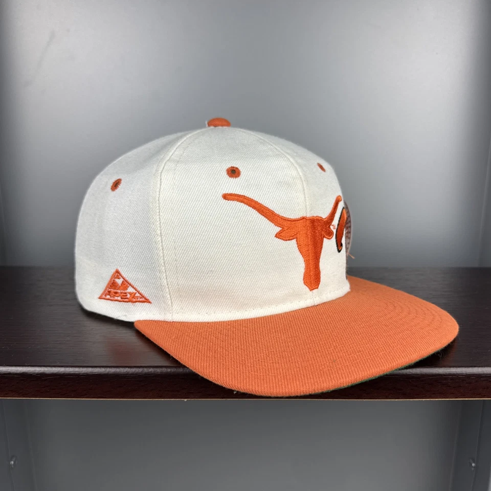 Vintage UT Texas Longhorns White Orange Script SnapBack Hat Apex One NWT Manning - Image 2 of 4