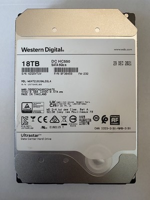 Western Digital Ultrastar DC HC550 18 TB Internal SATA Hard Drive - 0F38459