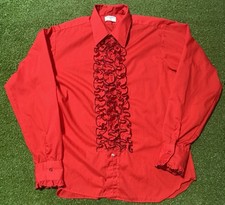 Vintage L M Fashions Red Tuxedo Ruffle Long Sleeve Button Up Shirt Mens Large