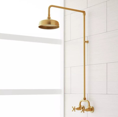 Signature Hardware Baudette Exposed Pipe Shower System   Brushed Gold