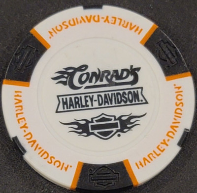 CONRAD'S HD ~ ILLINOIS (White/Black/Orange) Harley Davidson Poker Chip