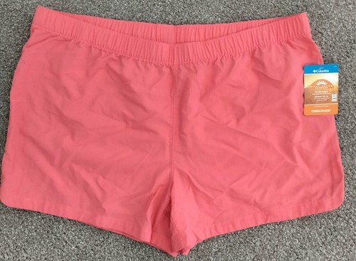 Short De Sport Femme Columbia - Taille M, Motif Carreaux Saumon Et Sauge, Ceinture élastique, En Coton