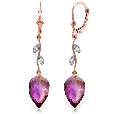 18K. MASSIVER GOLD OHRRING MIT DIAMANTEN & TROPFEN BRIOLETTE AMETHYSTE
