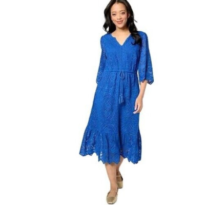 Destination 365 Regular Crochet Midi Dress with Rope Tie Royal Blue. Medium A637
