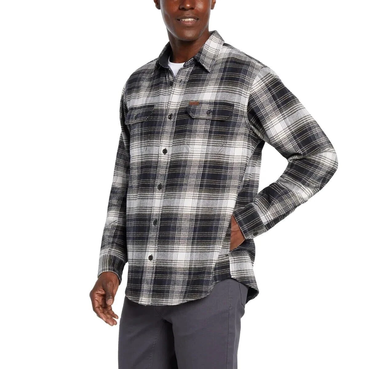 Orvis Men’s Spread Collar Flannel Shirt, Gray, M