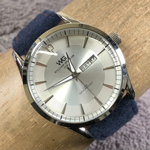 WG William Gregor Herren 1791 Dress Day Date blau Leder 41mm Quarzuhr 8"