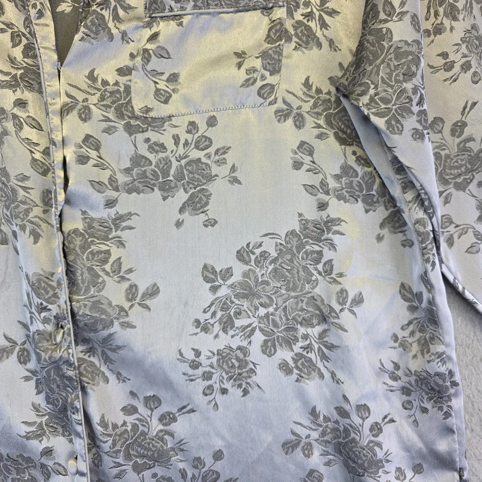 Secret Treasures Nightgown Womens 2XL Silver Button Up Floral Satin Shirt - Image 4 of 4